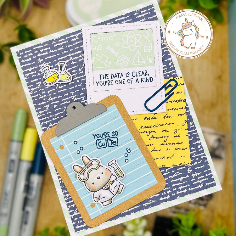 Mama Elephant Science Class Clear Stamp and Die Set blue background
