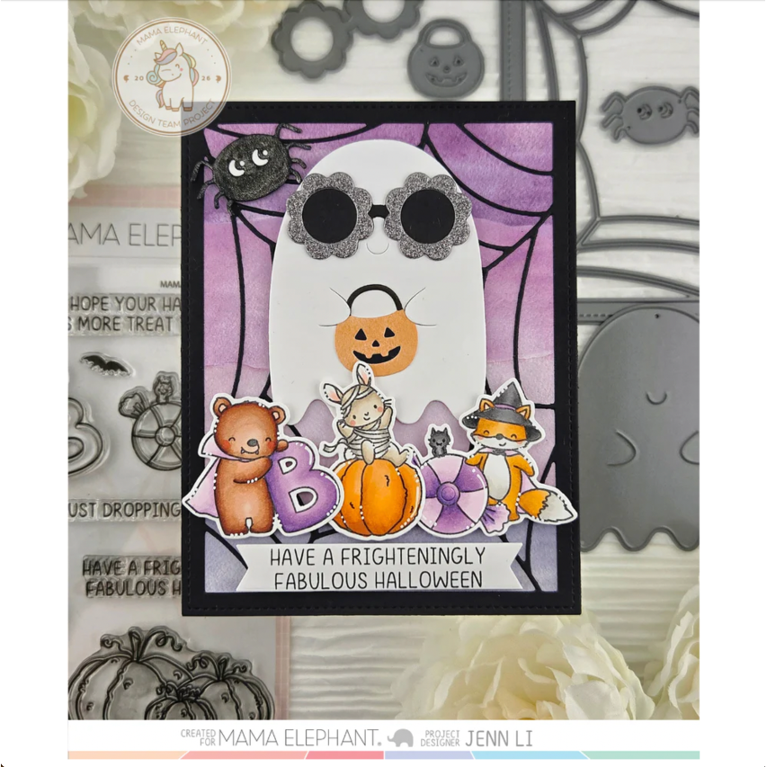 Mama Elephant Spider Web Frame Creative Cuts Steel Dies sunglasses ghost halloween card