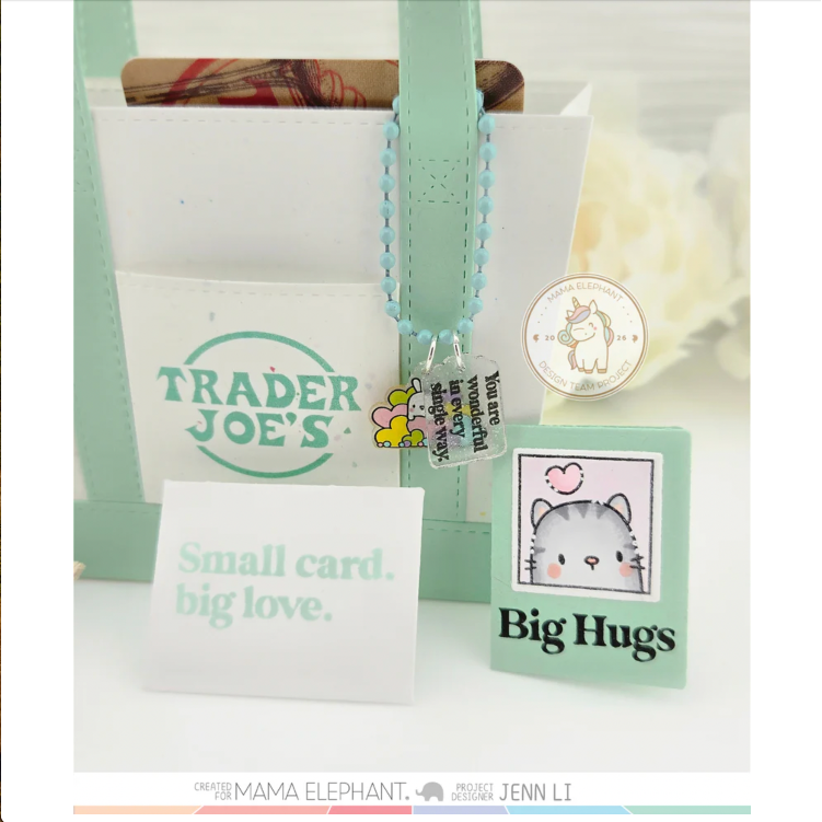 Mama Elephant Still Smiling Clear Stamps gray cat big love card