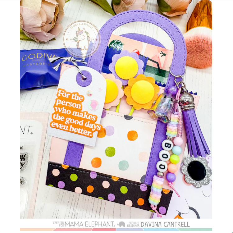 Mama Elephant Still Smiling Clear Stamps polka dots flowers bag