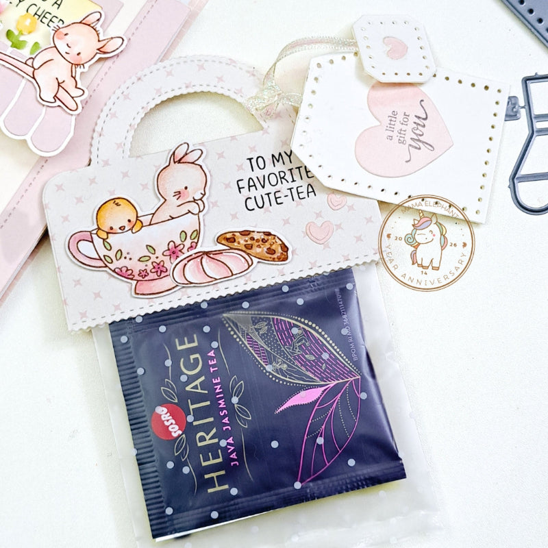 Mama Elephant Stitched Tea Tags Creative Cuts Steel Dies pink teacup
