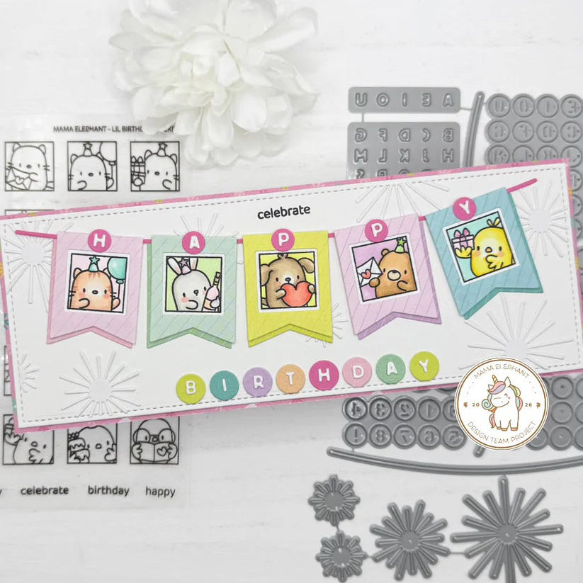 Mama Elephant String of Letters Creative Cuts Steel Dies let's celebrate