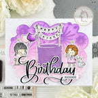 Mama Elephant Swashy Birthday Clear Stamps purple background