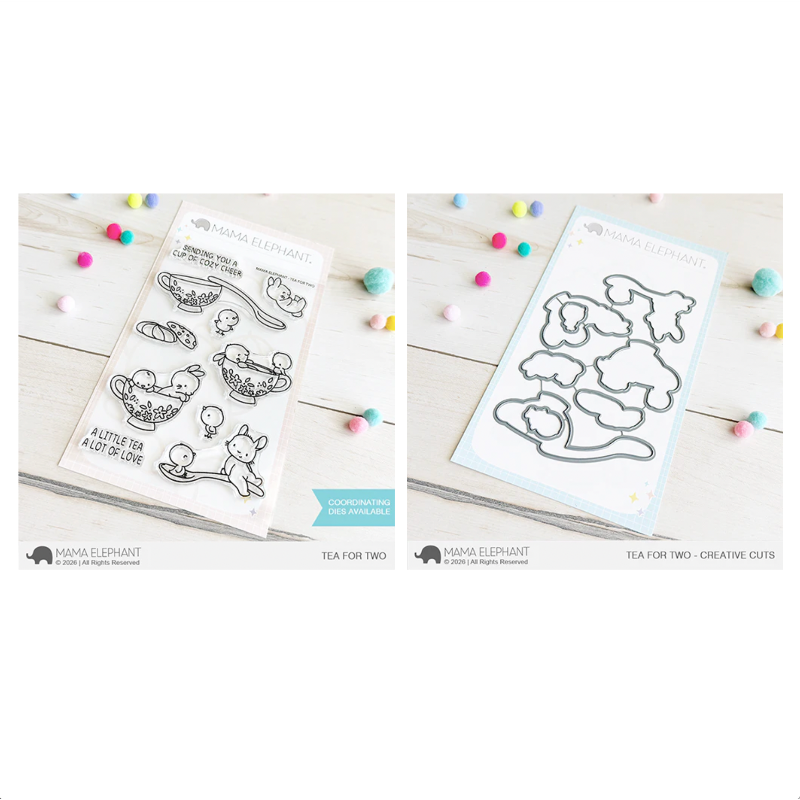 Mama Elephant, Tea For Two Clear Stamp and Die Set