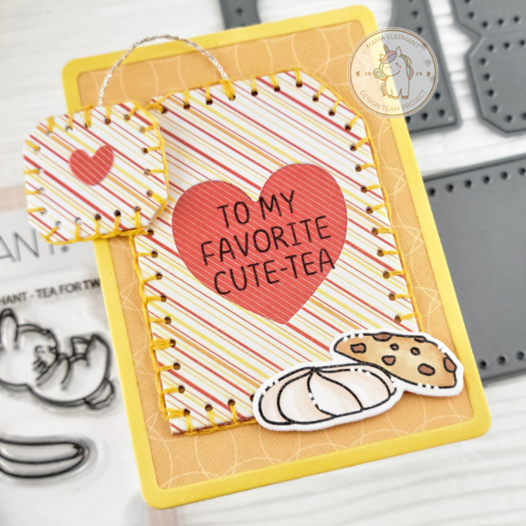 Mama Elephant Tea For Two Clear Stamp and Die Set red stripes