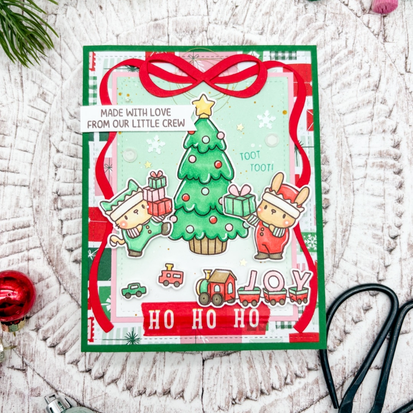 Mama Elephant Tiny Helpers Clear Stamp and Die Set red bow