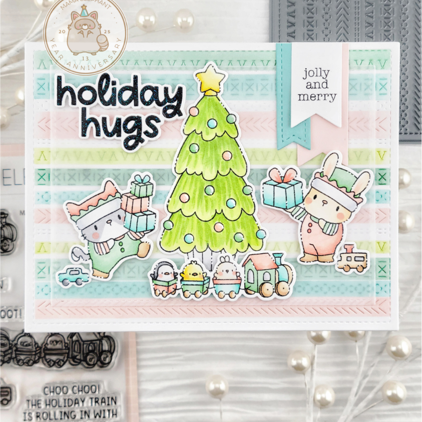 Mama Elephant Tiny Helpers Clear Stamp and Die Set train