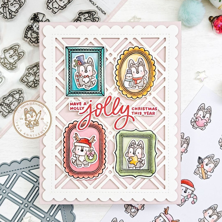 Mama Elephant Waffle Weave Frame Creative Cuts Steel Die have a jolly christmas card