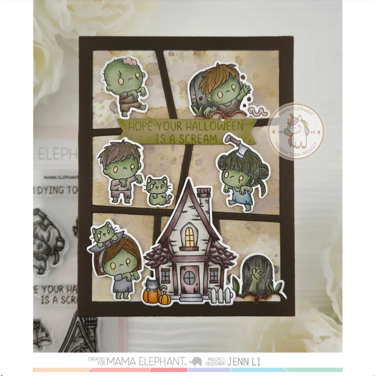 Mama Elephant Walking Zombies Clear Stamps spooky house halloween card