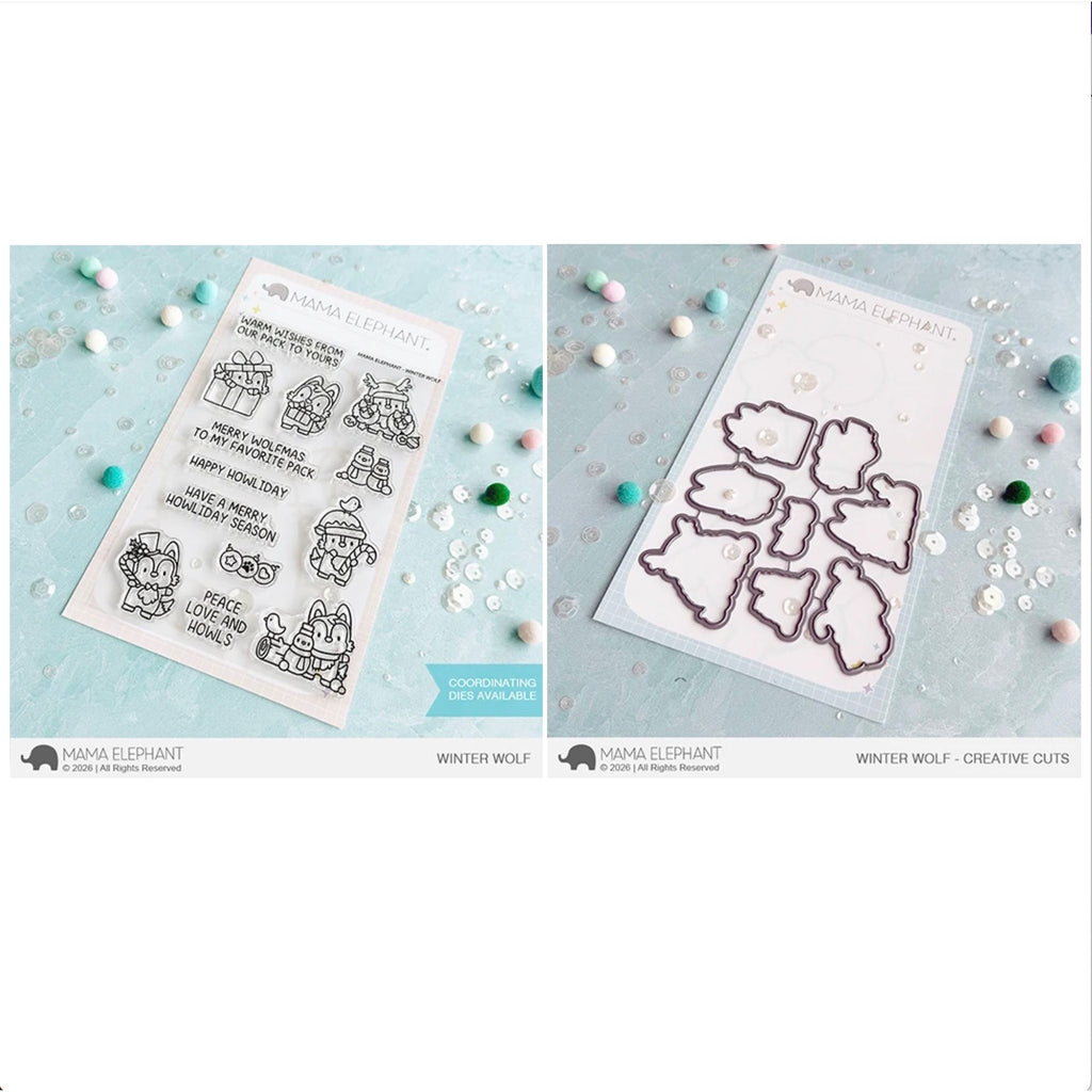 Mama Elephant Winter Wolf Clear Stamp and Die Set