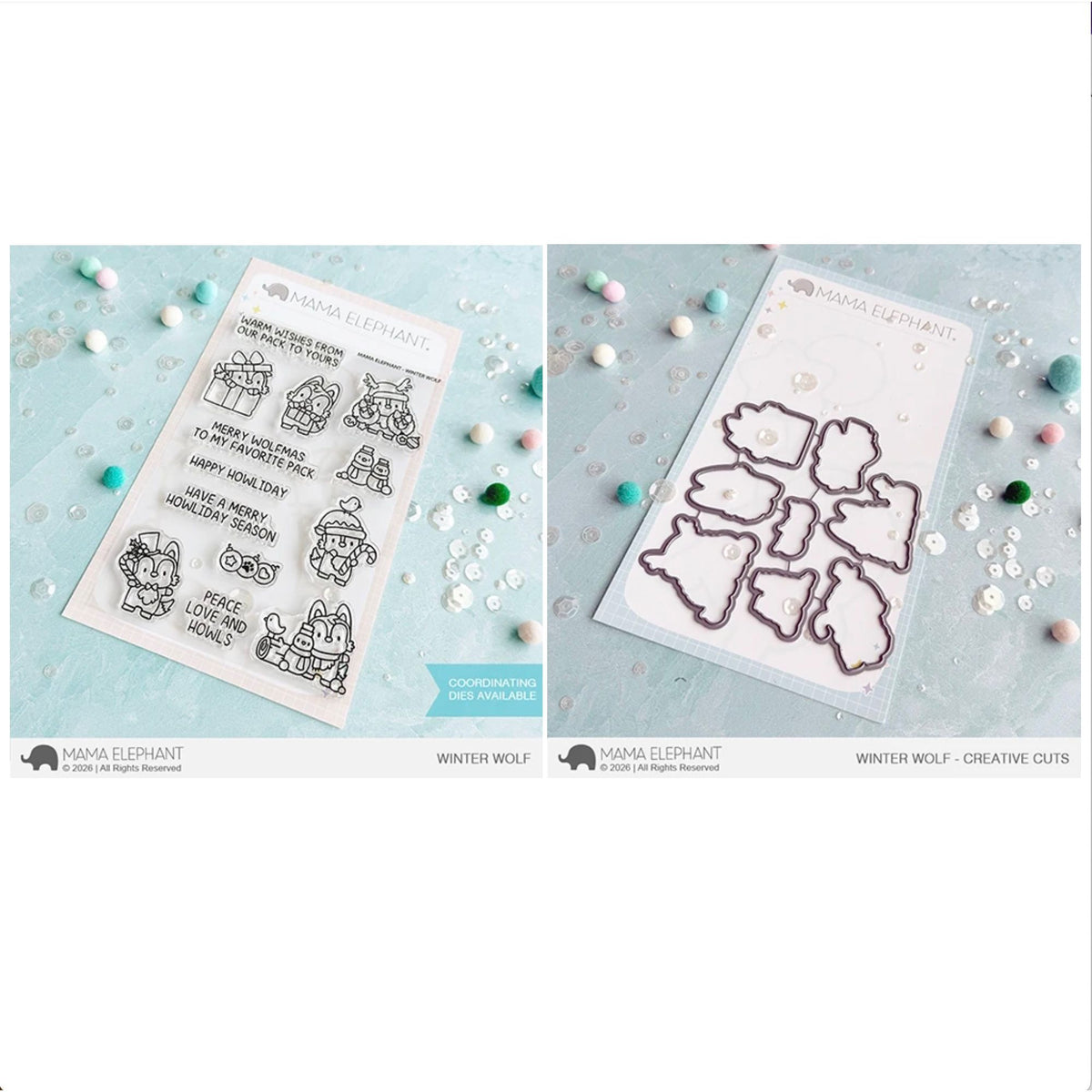 Mama Elephant Winter Wolf Clear Stamp and Die Set