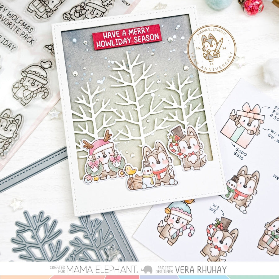 Mama Elephant Winter Wolf Clear Stamps snowy background