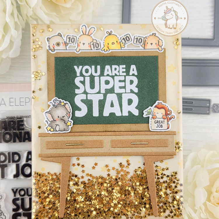 Mama Elephant You're A Super Star Clear Stamp and Die Set shaker card