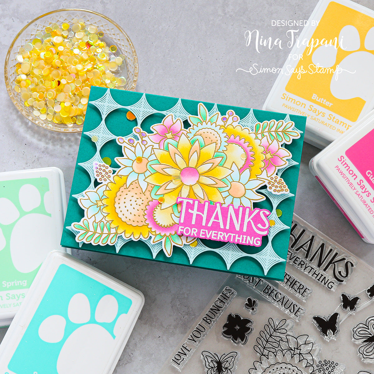 Simon Says Stamp Set of 5 Stencils Mandala Blossoms 1078stc You Are My Favorite Thanks Card | color-code:ALT01