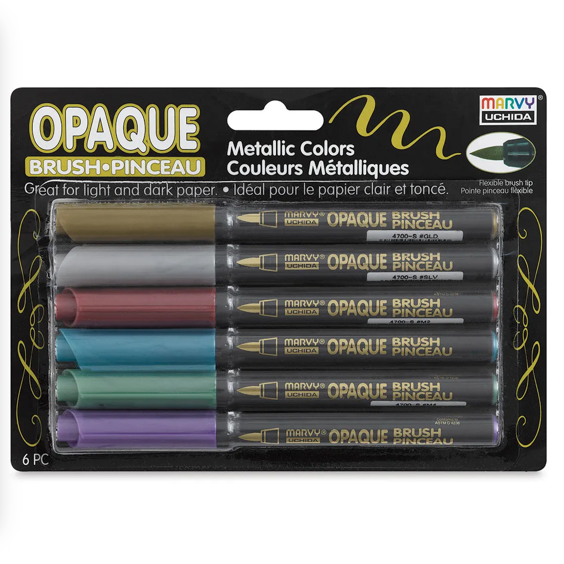 Marvy Opaque Brush Markers Metallic Colors Set uc47006a
