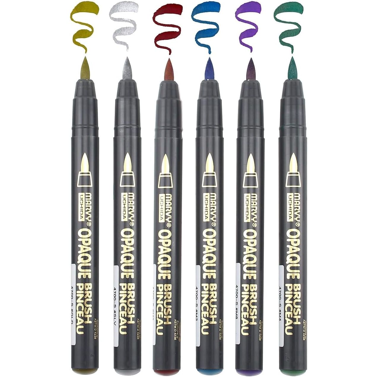 Marvy Opaque Brush Markers Metallic Colors Set uc47006a color