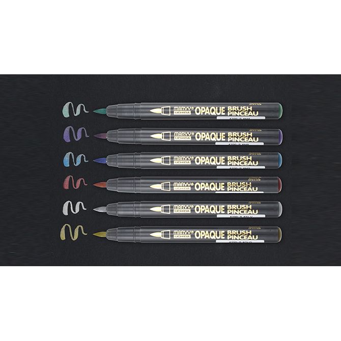 Marvy Opaque Brush Markers Metallic Colors Set uc47006a color black