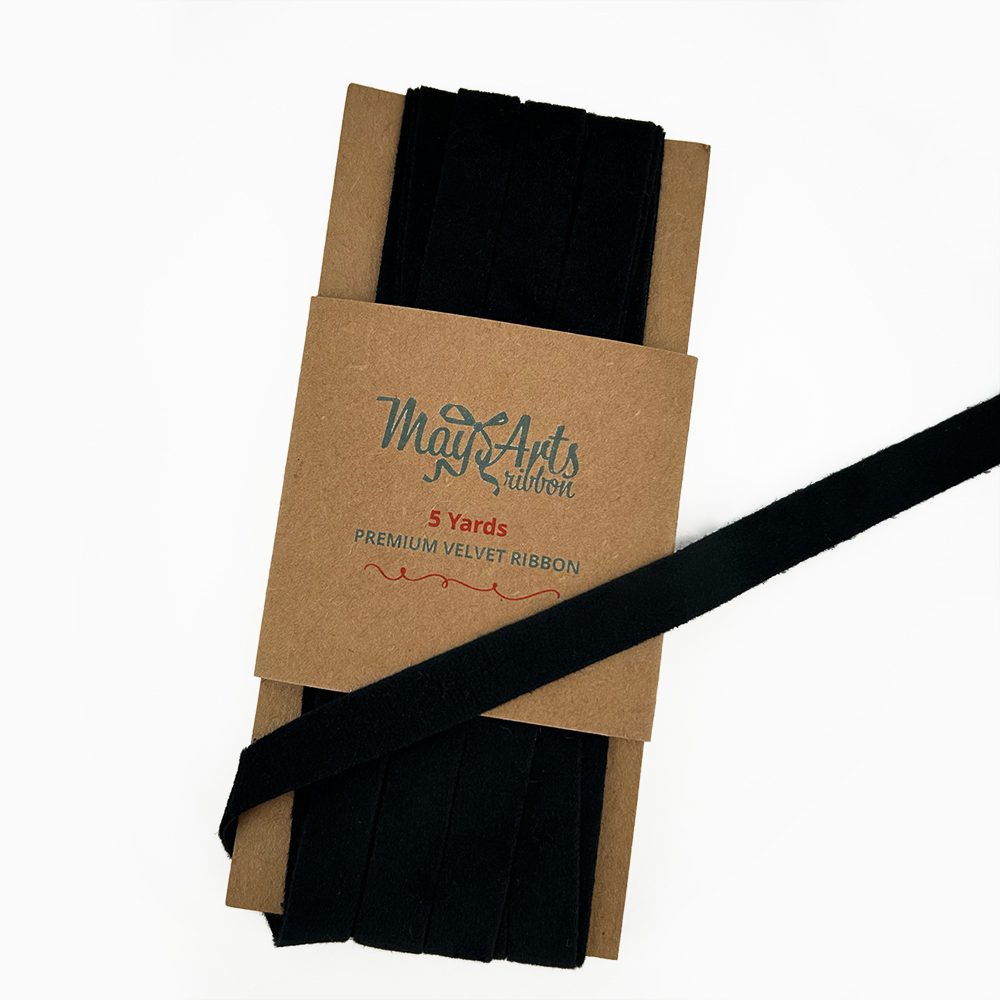 May Arts Black 0.375 Inch Torn Velvet Ribbon 790-38-10