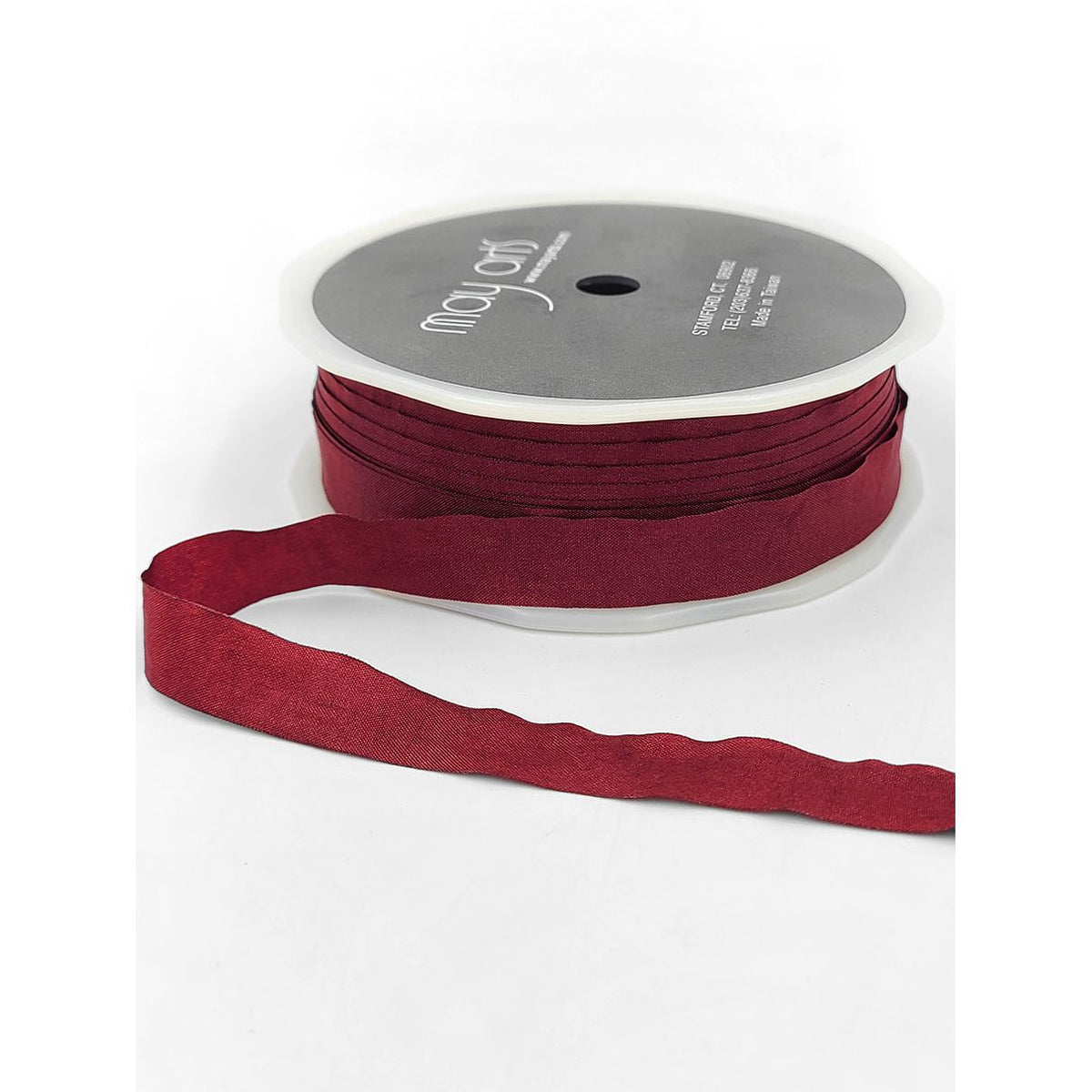 May Arts Burgundy Wrinkled Faux Silk Ribbon with Cut Edge ea25