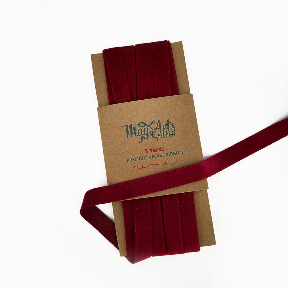 May Arts Deep Red 0.375 Inch Torn Velvet Ribbon 790-38-24