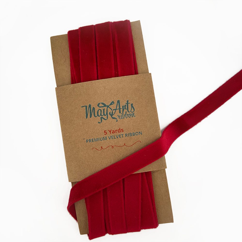 May Arts Red 0.375 Inch Torn Velvet Ribbon 790-38-14