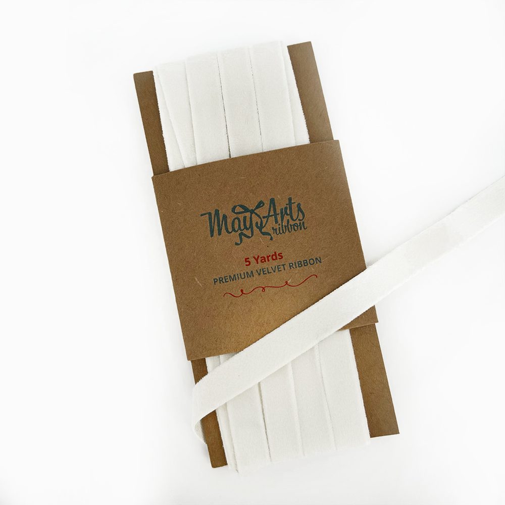 May Arts White 0.375 Inch Torn Velvet Ribbon 790-38-01
