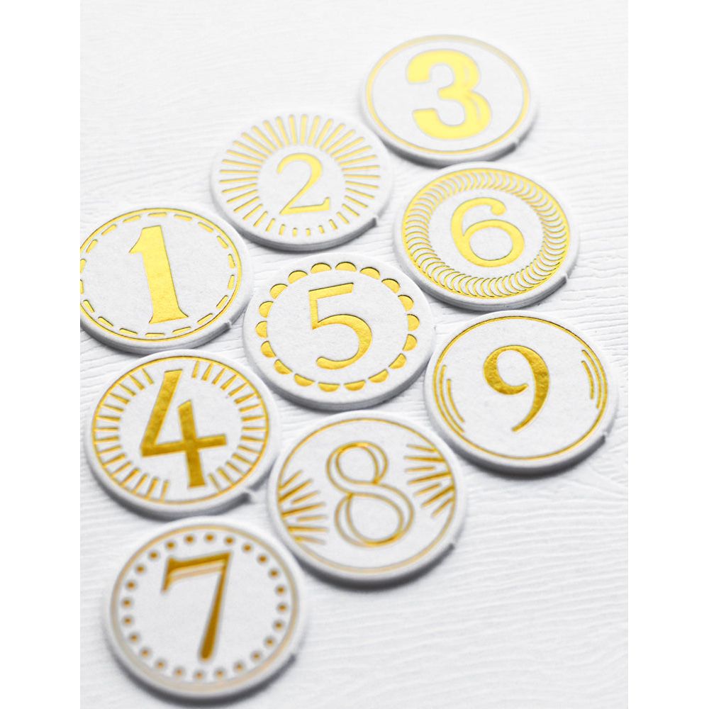 Memory Box Advent Foil White Circle Tabs st021 close up