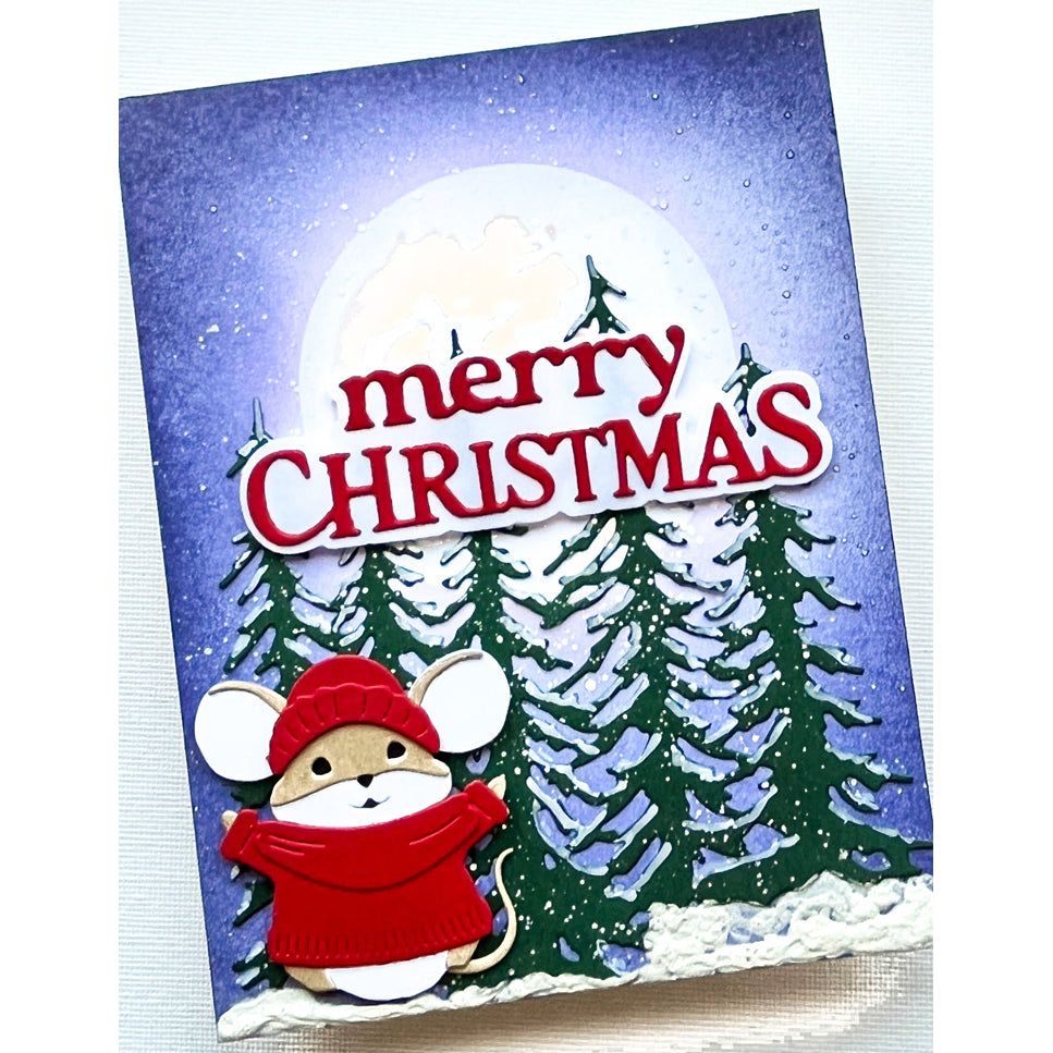 Memory Box Benson Mouse Dies 94998 mouse with red clothing moon with trees christmas card