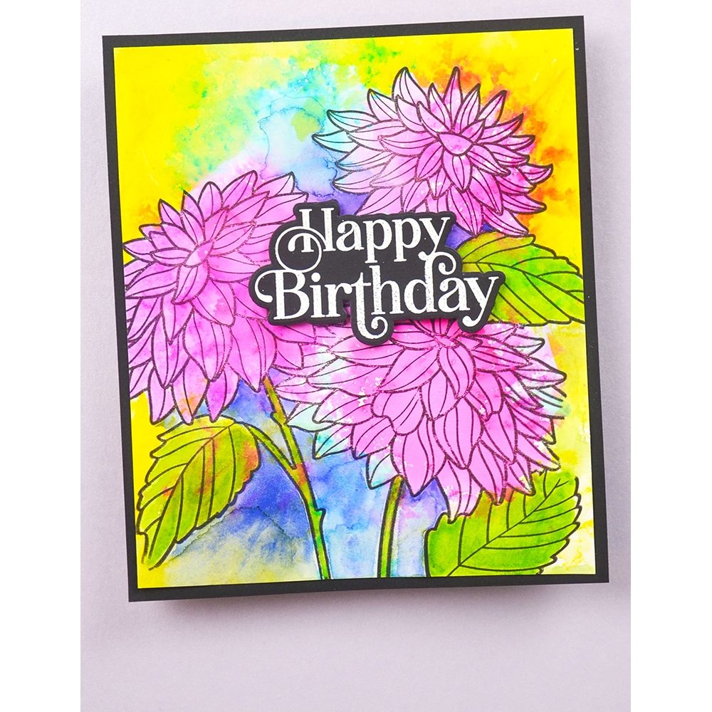 Memory Box Birthday Greetings Clear Stamp And Die Set cl5292d dahlias