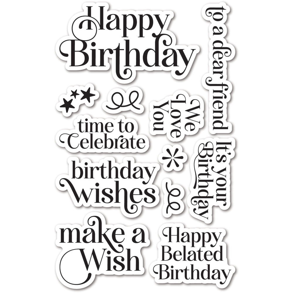 Memory Box Birthday Greetings Clear Stamp Set cl5292