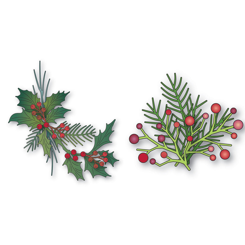 Memory Box Christmas Charm Holly and Pine Die Bundle