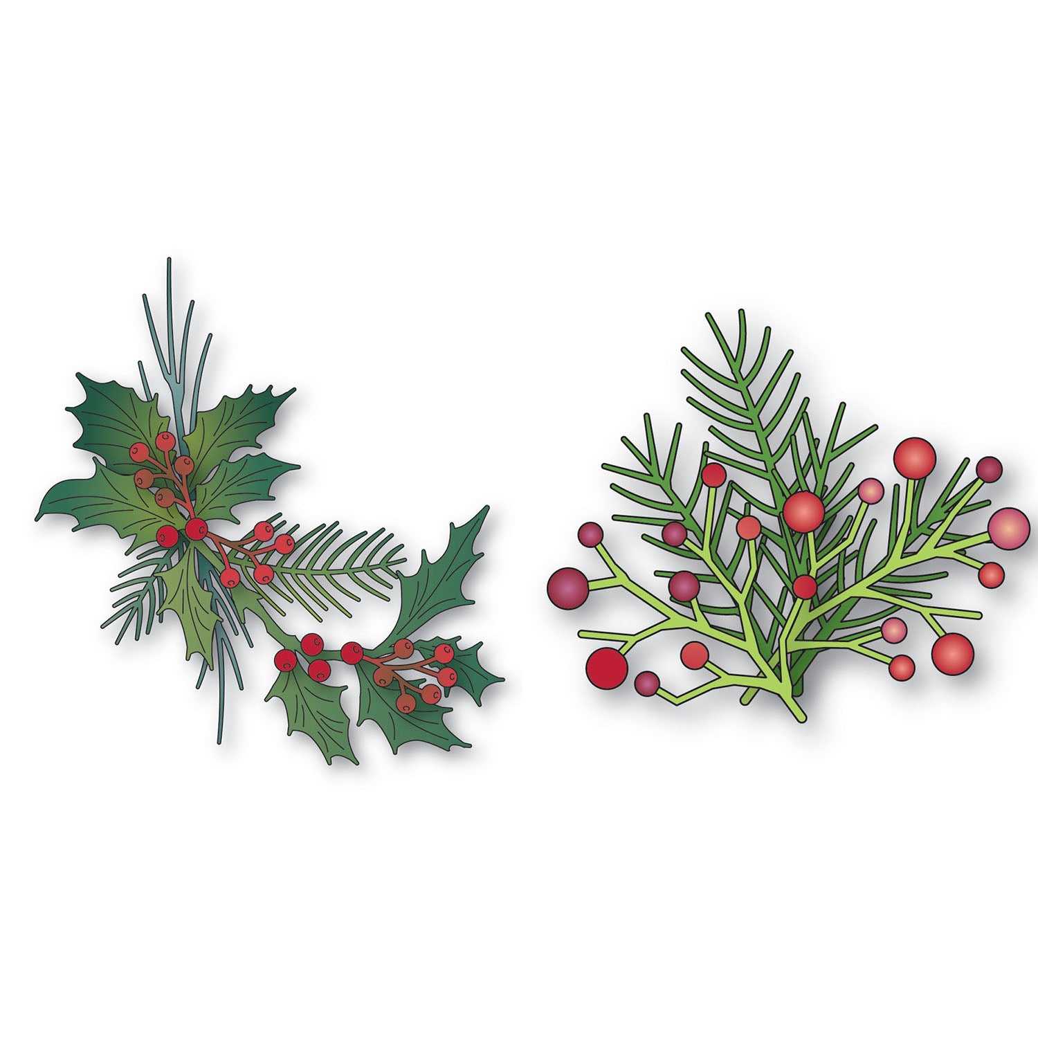Memory Box Christmas Charm Holly and Pine Die Bundle