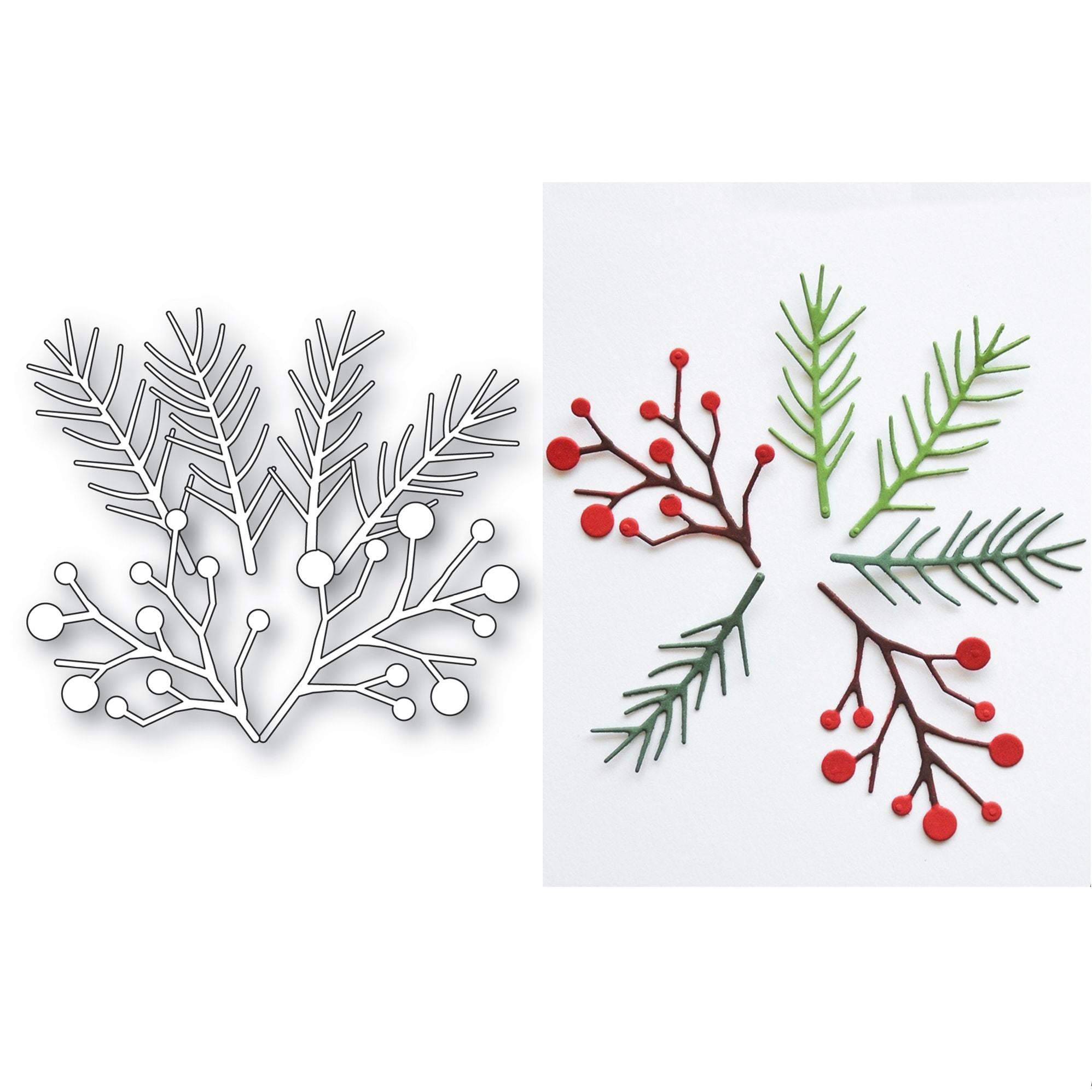 Memory Box Christmas Charm Holly and Pine Die Bundle Pine and Berries Sprigs Dies 94995