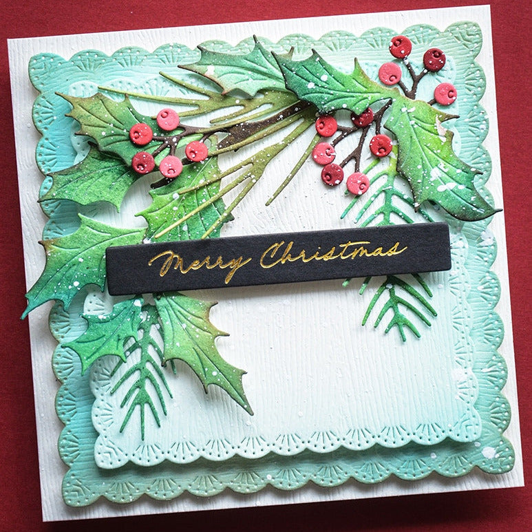 Memory Box Christmas Charm Holly and Pine Die Bundle garland berries christmas card