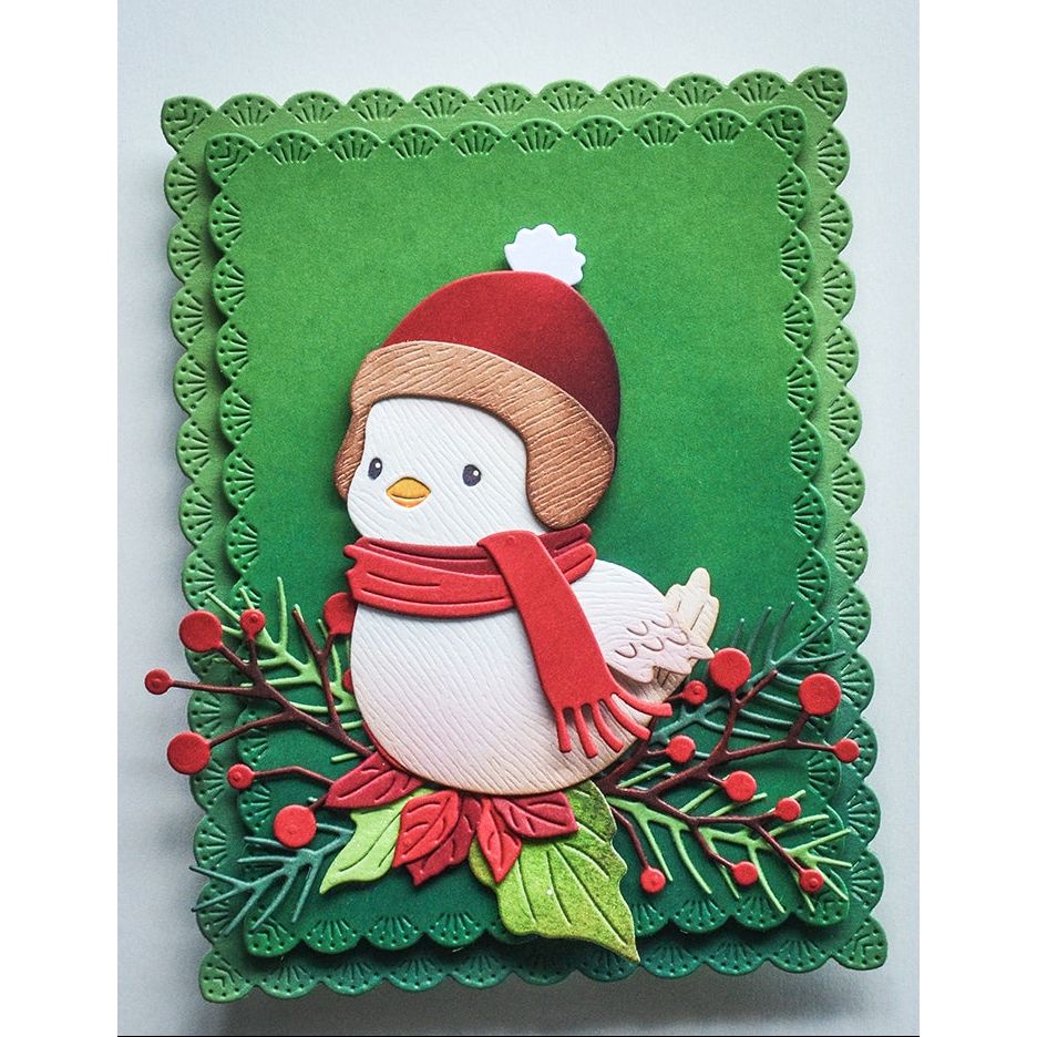 Memory Box Christmas Charm Holly and Pine Die Bundle white bird with red hat