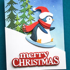 Memory Box Christmas Charm Penguin Die Bundle penguin on sled red scarf snow card