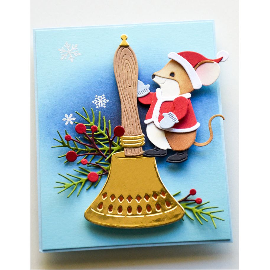 Memory Box Christmas Wonder Clear Stamp Set cl5294 mouse with santa suit bell berries snowflakes card