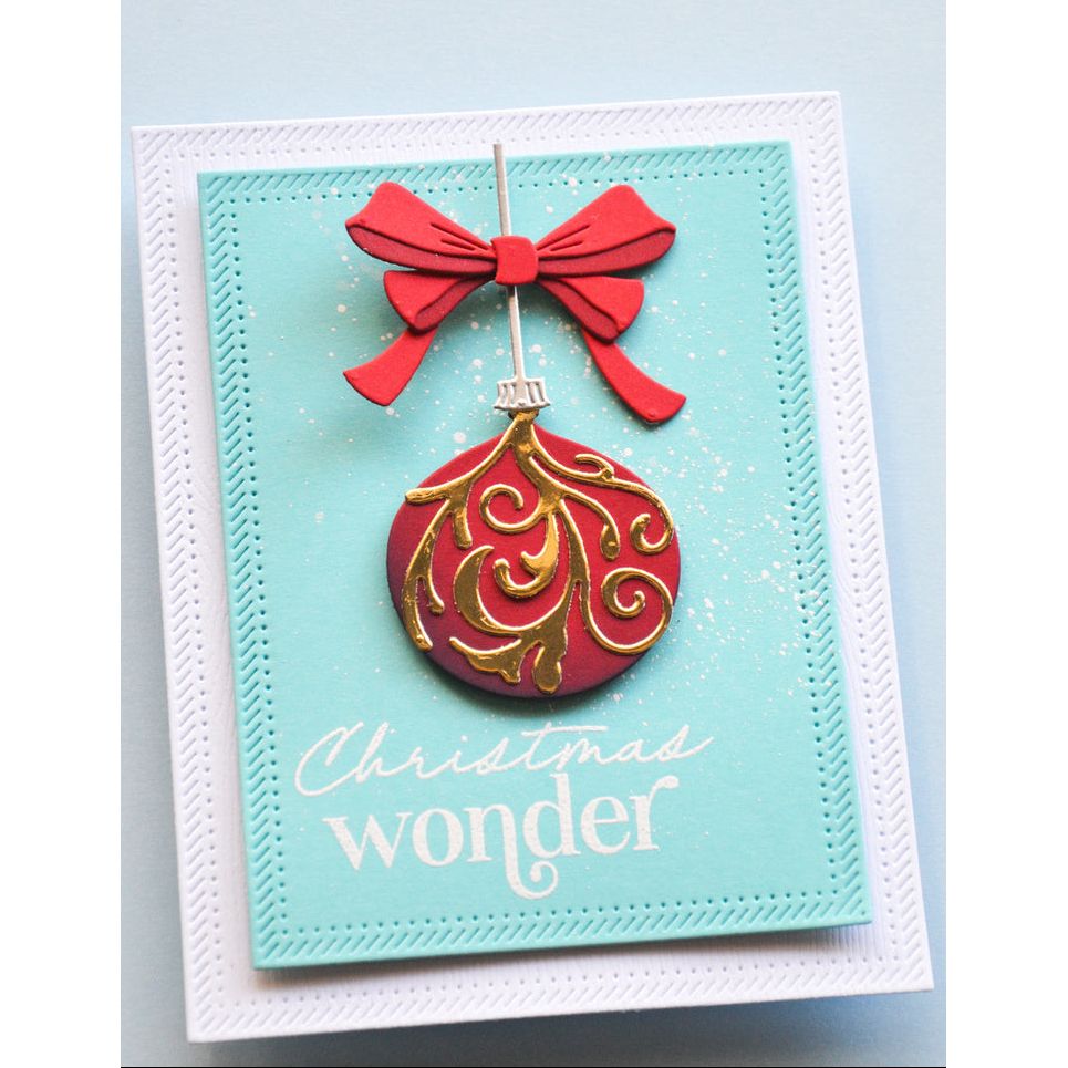 Memory Box Christmas Wonder Clear Stamp Set cl5294 red ornament gold design red bow card