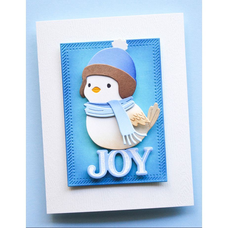 Memory Box Christmas Wonder Clear Stamp and Die Set cl5294d bird with blue scarf joy blue square card