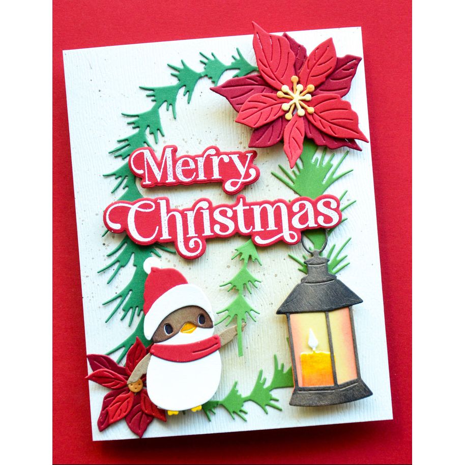 Memory Box Christmas Wonder Clear Stamp and Die Set cl5294d candle lamp bird with red scarf red flowers christmas card