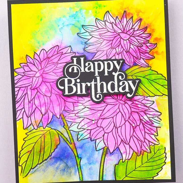 Memory Box Dahlia Stems Cling Stamp cs2087 birthday
