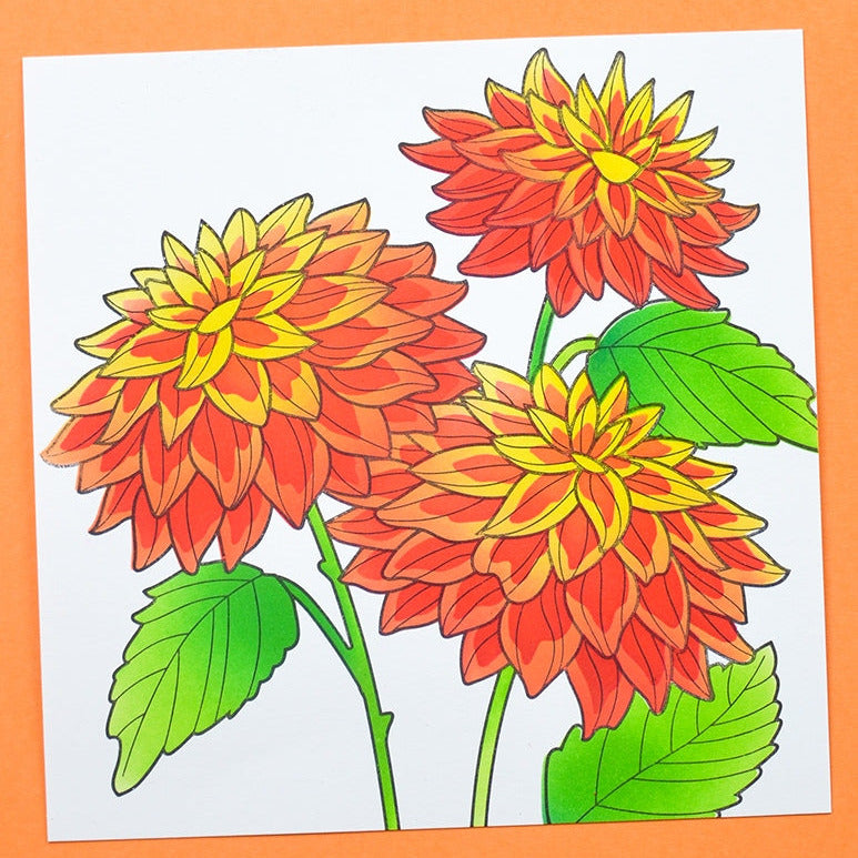 Memory Box Dahlia Stems Cling Stamp cs2087 orange