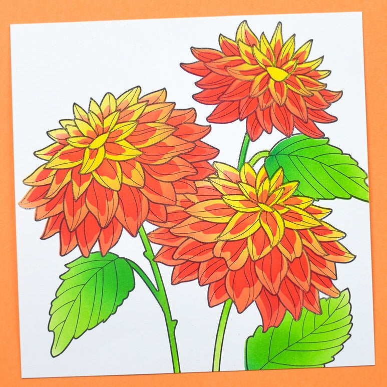 Memory Box Dahlia Stems Stamp and Stencil Bundle orange
