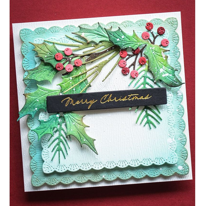 Memory Box Evergreen Holly Bundle Dies 94988 berries and leaves christmas card