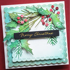 Memory Box Fan Stitch Scalloped Square Frames Dies 95008 berries green garland christmas card