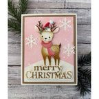 Memory Box Festive Fawn Dies 94966 reindeer on snow hill pink sky snowflakes christmas card