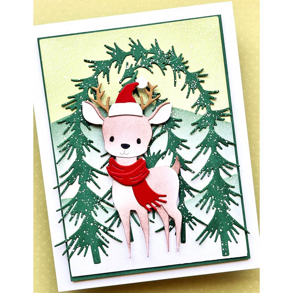 Memory Box Festive Fawn Dies 94966 snow on trees