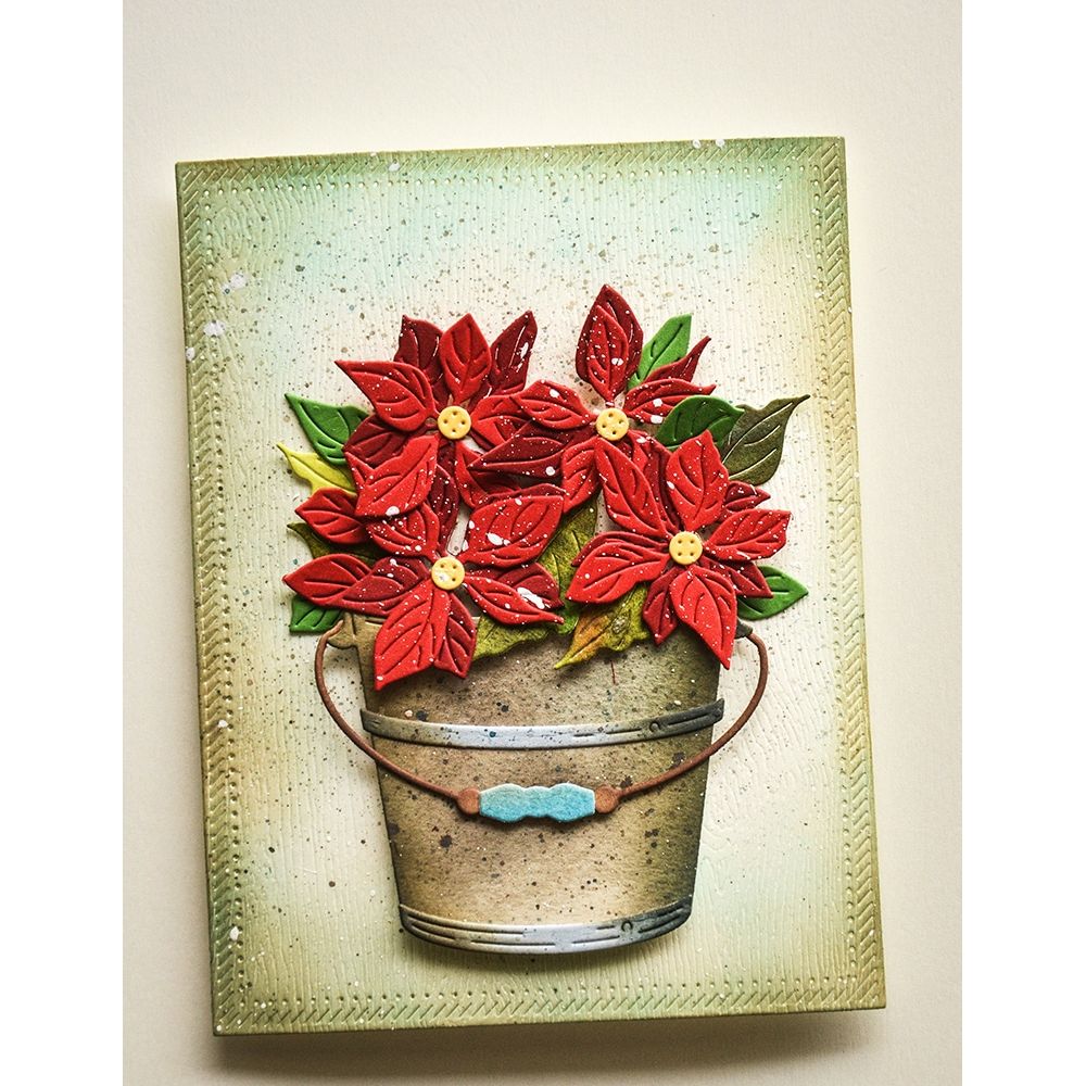Memory Box Fresh Poinsettia Bundle Dies 94996 tin bucket with flowers