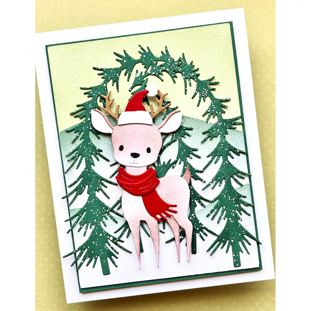 Memory Box Gathered Evergreens Dies 94975 reindeer with santa hat