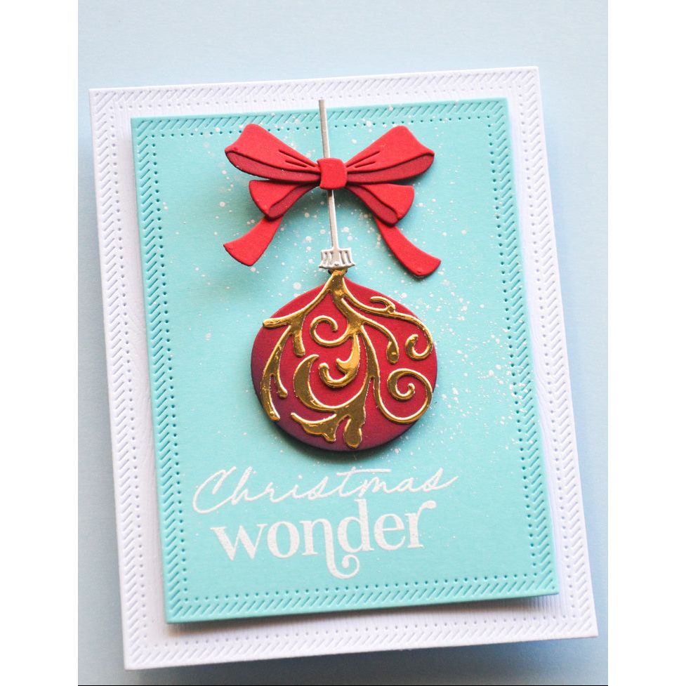 Memory Box Gilded Scroll Ornament Dies 95005 red bow christmas wonder card